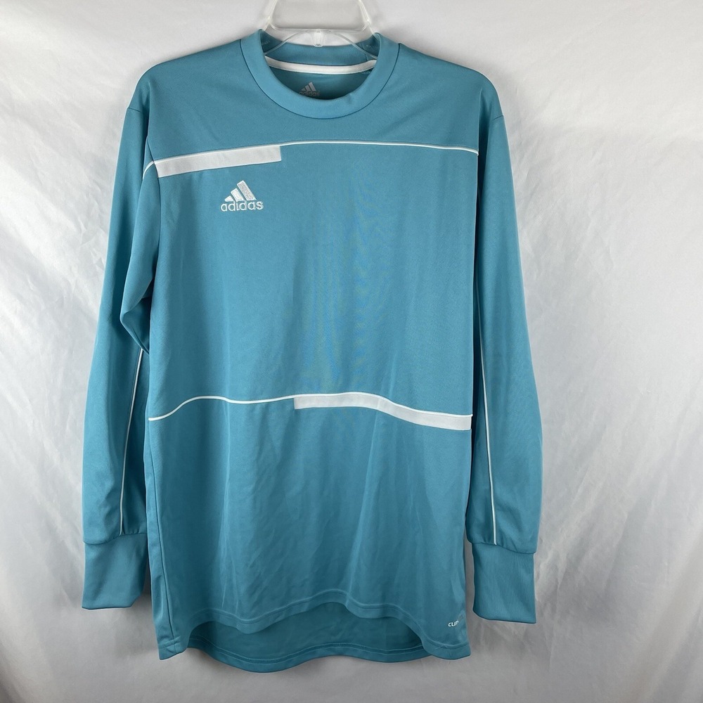 Adidas Shirt Mens Large Blue Padded Soccer Goalie Climalite Long Sleeve Stretch
